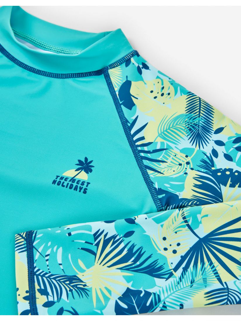 Αντηλιακή μπλούζα μαγιό με SPF 40+ με tropical print μέντα