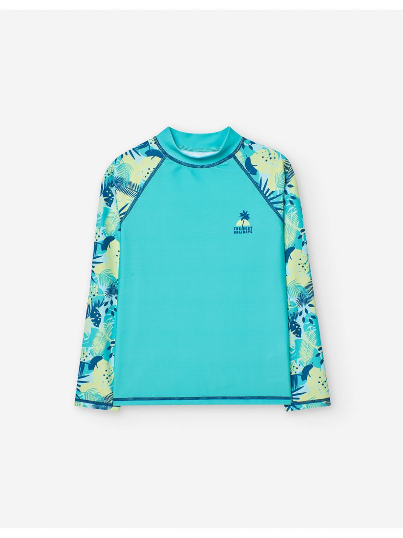 Αντηλιακή μπλούζα μαγιό με SPF 40+ με tropical print μέντα