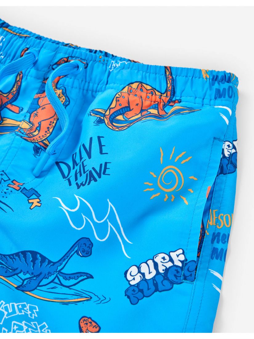 Μαγιό βερμούδα με print surfing dinosaurs τυρκουάζ