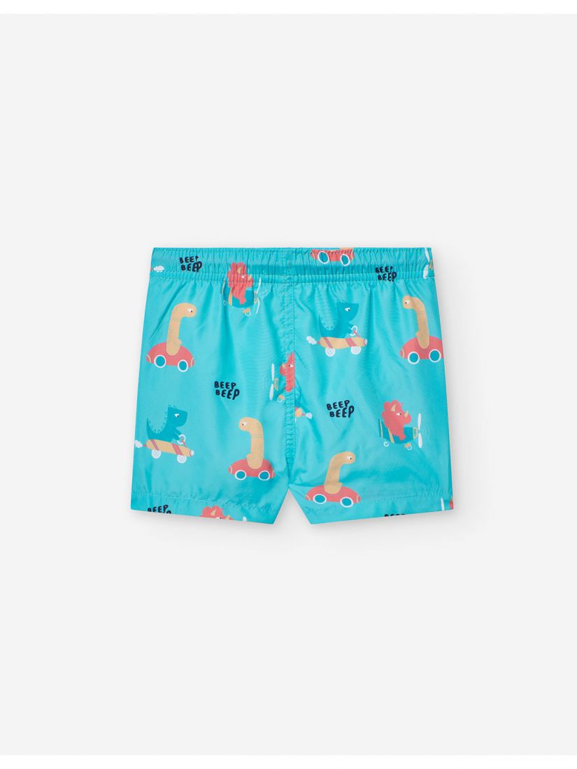 Μαγιό βερμούδα βρεφικό με print dinosaurs and cars τυρκουάζ