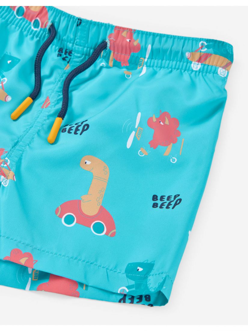 Μαγιό βερμούδα βρεφικό με print dinosaurs and cars τυρκουάζ
