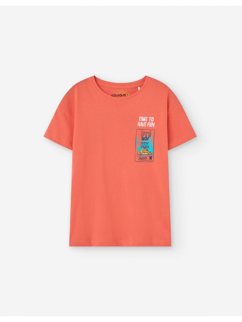 Μπλούζα κοντομάνικη με print 'best trip ever' κοραλί