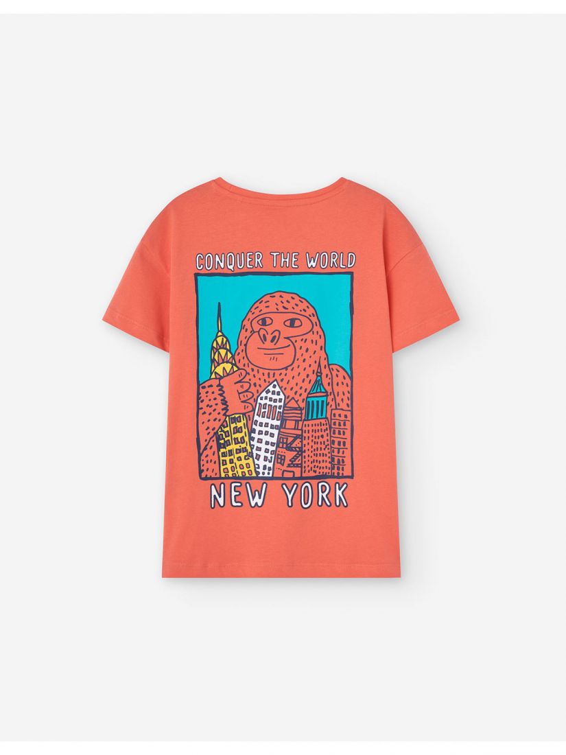 Μπλούζα κοντομάνικη με print 'best trip ever' κοραλί