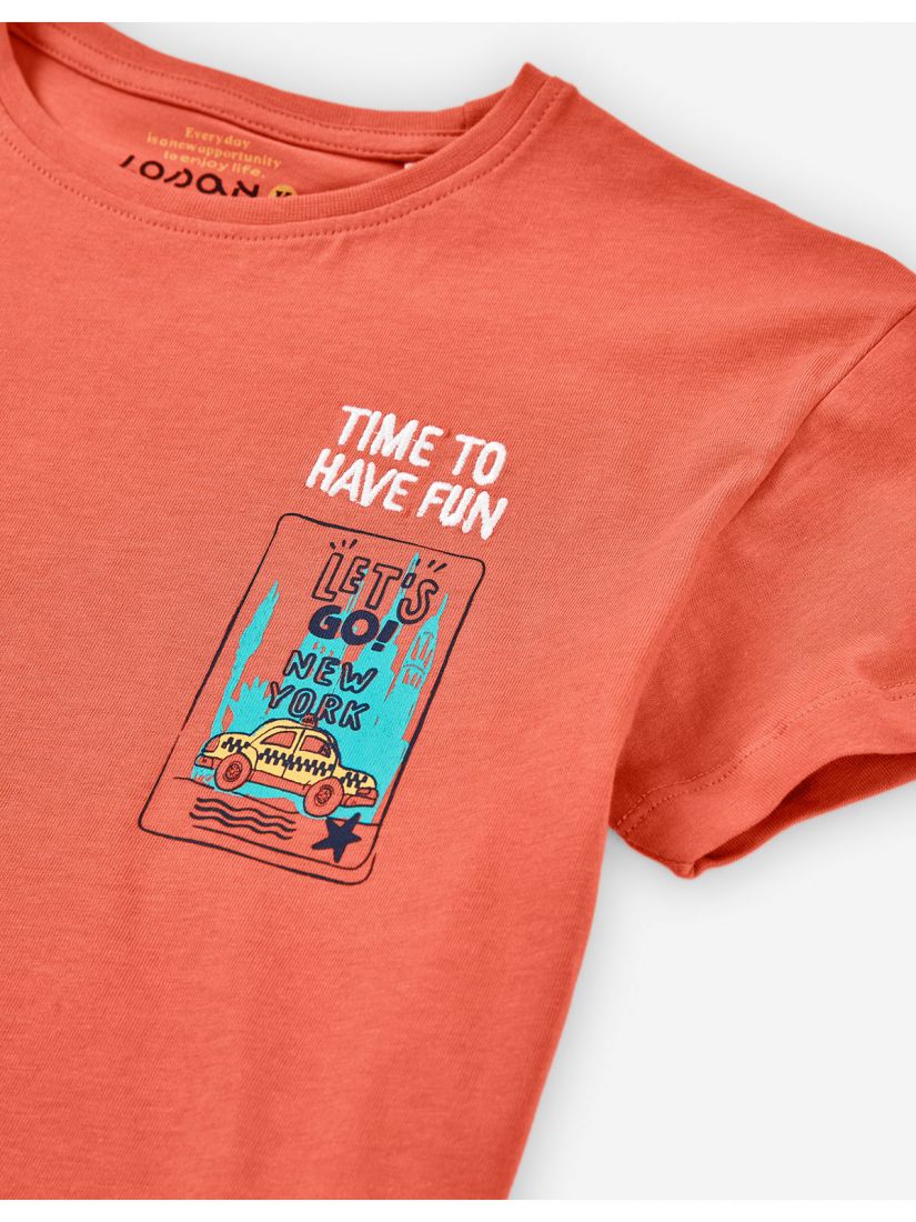 Μπλούζα κοντομάνικη με print 'best trip ever' κοραλί