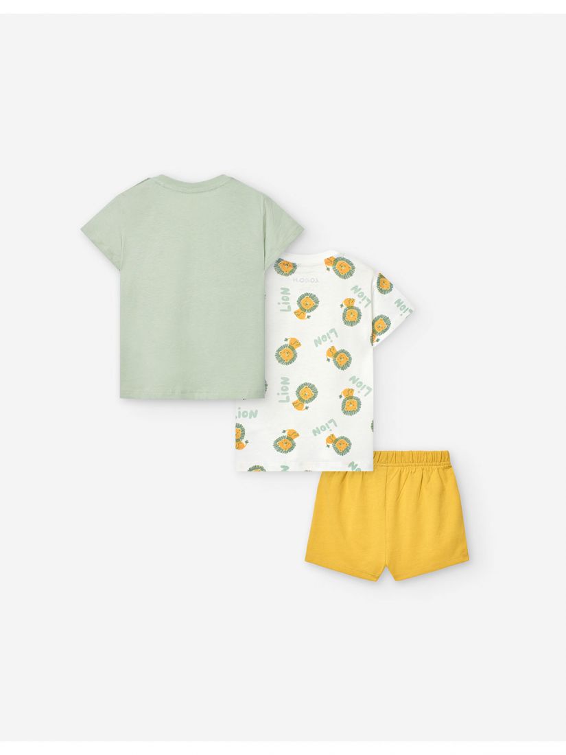 Τριπλέτα βαμβακερή με print λιονταράκια χακί