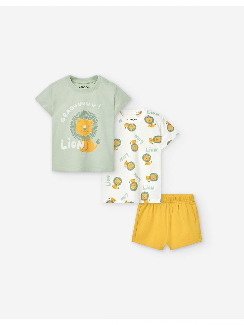 Τριπλέτα βαμβακερή με print λιονταράκια χακί