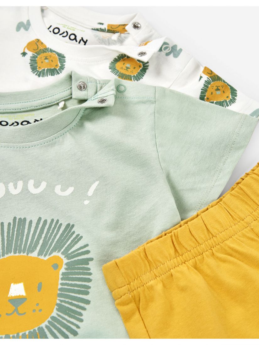 Τριπλέτα βαμβακερή με print λιονταράκια χακί