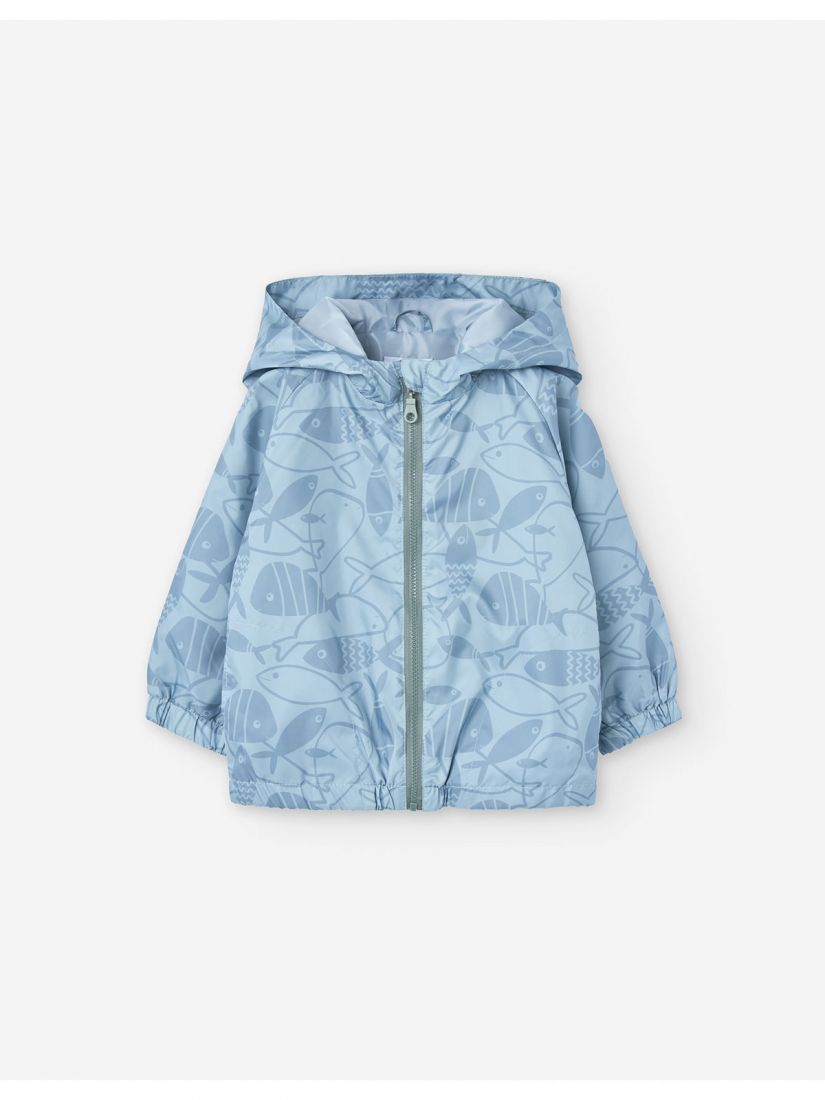 Πανωφόρι αντιανεμικό με κουκούλα και τσέπες με print βυθός γαλάζιο