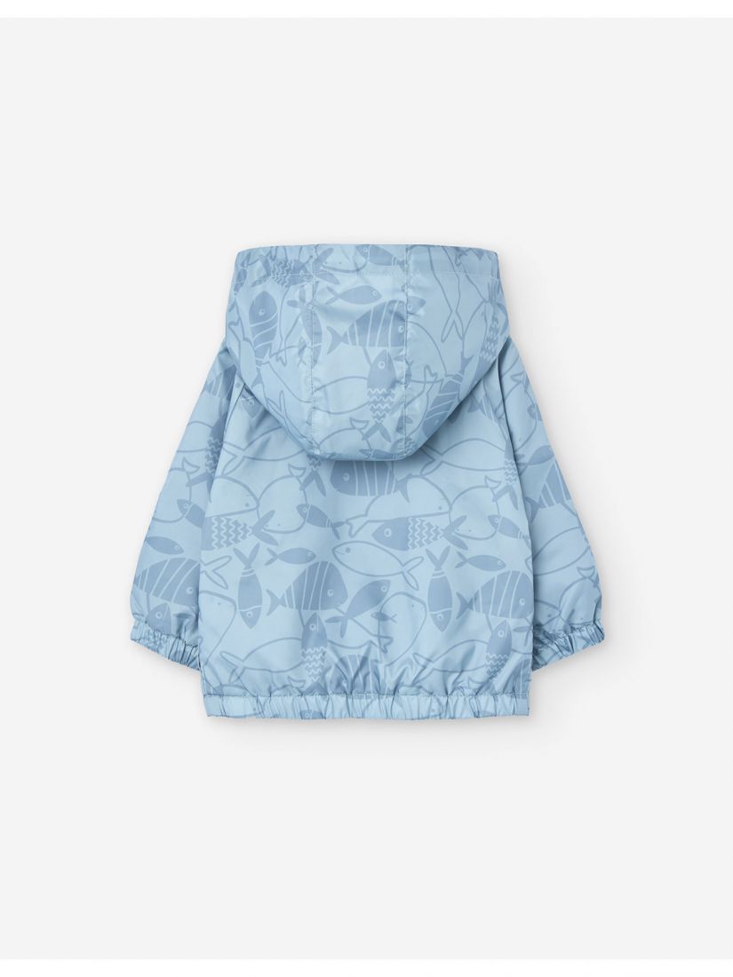 Πανωφόρι αντιανεμικό με κουκούλα και τσέπες με print βυθός γαλάζιο