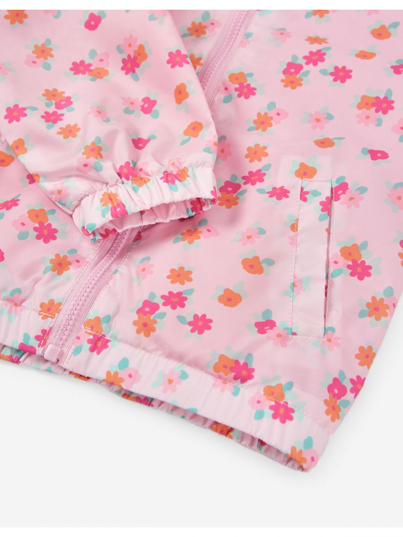 Πανωφόρι αντιανεμικό με βαμβακερή επένδυση, τσέπες και κουκούλα με φλοράλ print  ροζ