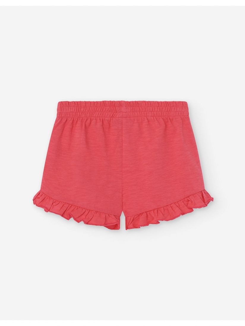 Σορτς μονόχρωμο βαμβακερό με βολάν κοραλί
