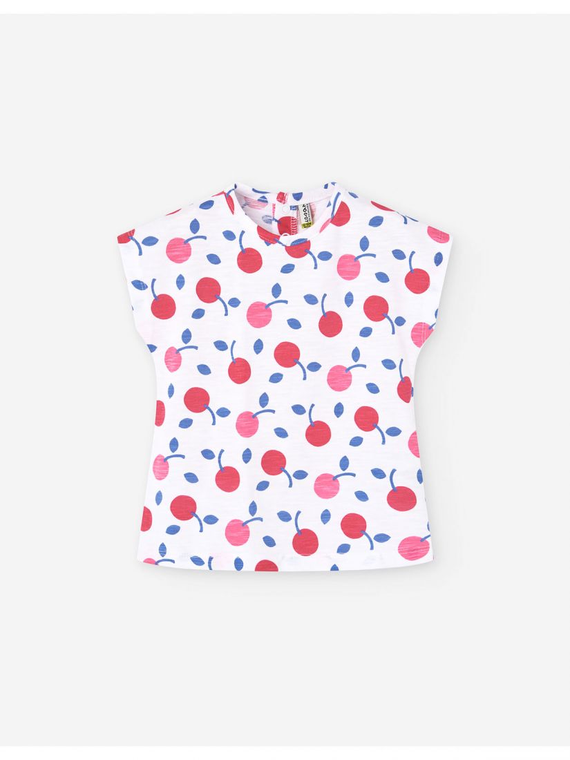 Μπλούζα κοντομάνικη με print κερασάκια λευκό