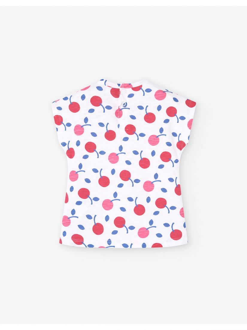 Μπλούζα κοντομάνικη με print κερασάκια λευκό