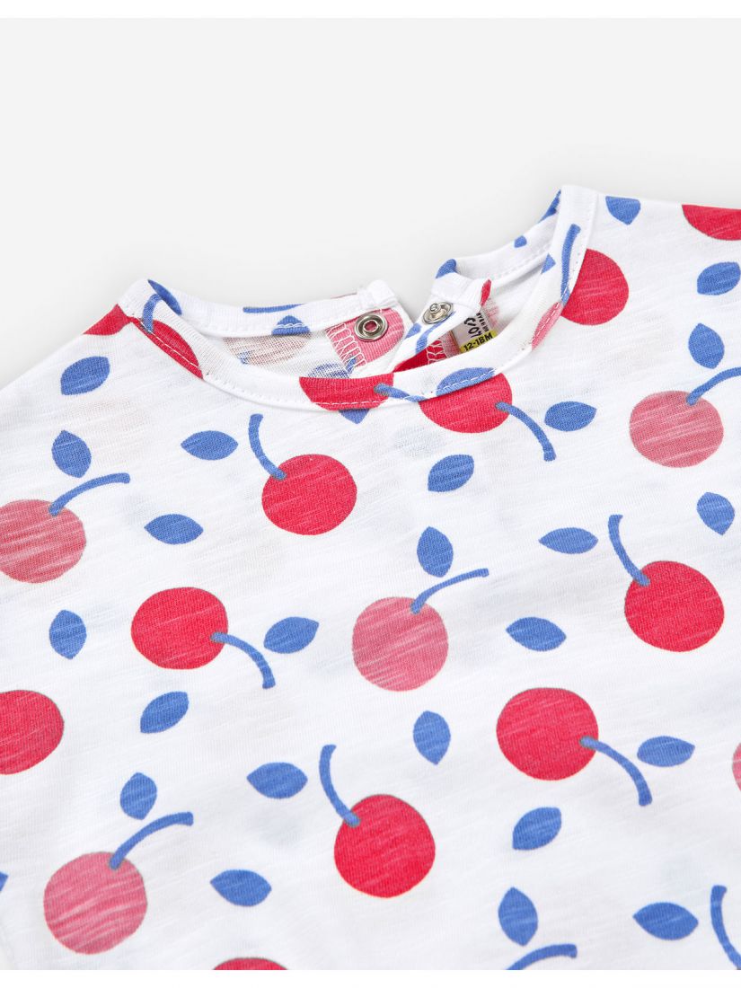 Μπλούζα κοντομάνικη με print κερασάκια λευκό