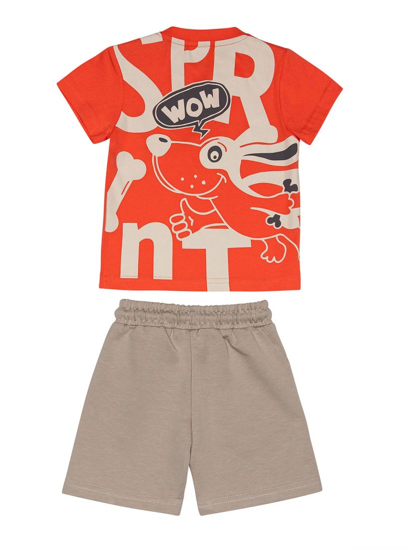 Σετ μπλούζα με print σκυλάκι σούπερ ήρωας και βερμούδα πορτοκαλί