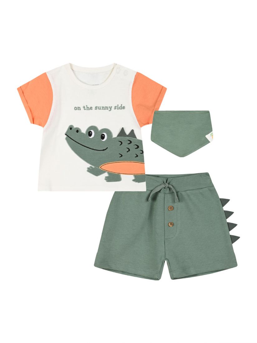 Σετ με print κροκόδειλος και σαλιάρα χακί