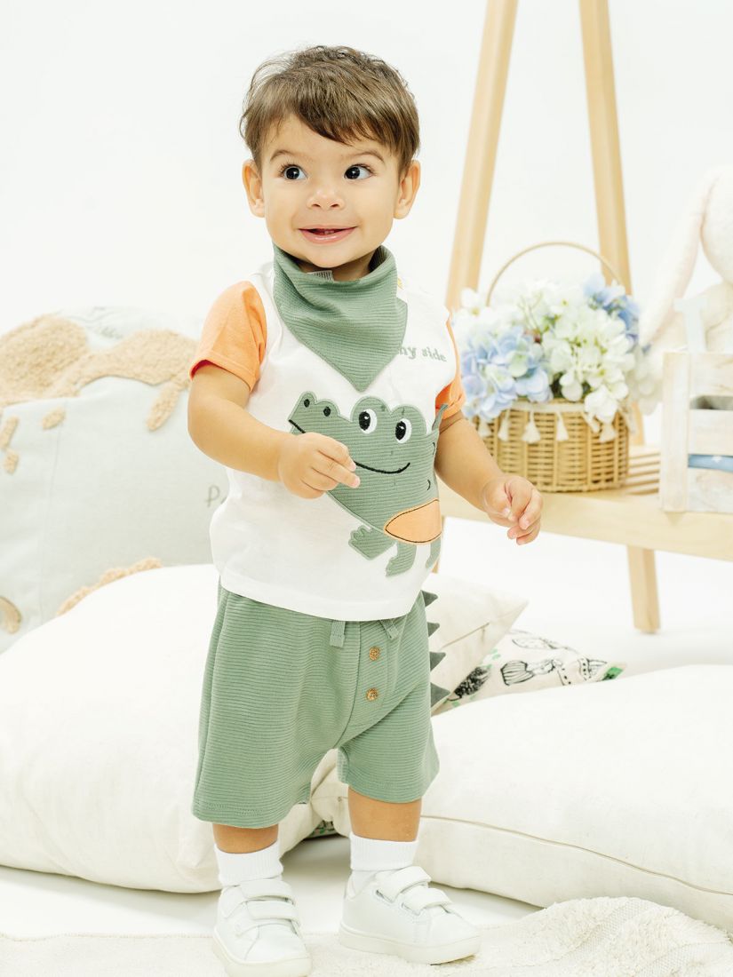 Σετ με print κροκόδειλος και σαλιάρα χακί