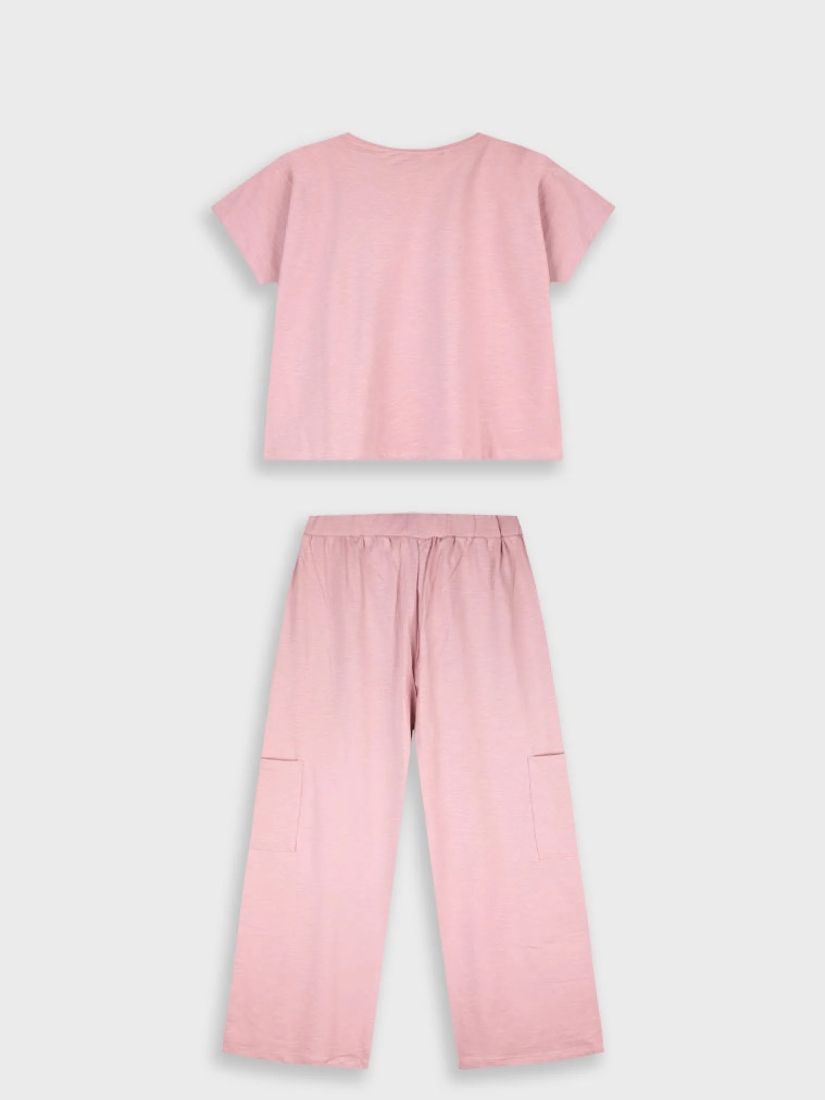 Σετ κοντομάνικη μπλούζα με Cargo παντελόνι ροζ