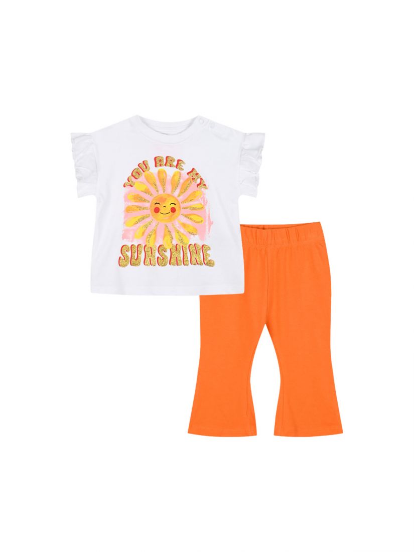 Σετ κοντομάνικη μπλούζα με κολάν καμπάνα και print 'you are my sunshine'  πορτοκαλί