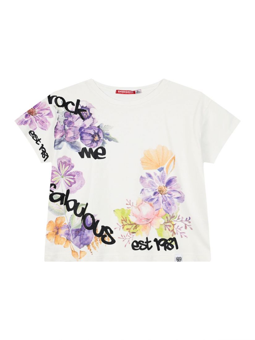 Μπλούζα κροπ φαρδιά με φλοράλ print εκρού