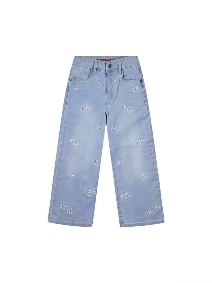 Παντελόνα τζιν με κεντημένα λουλούδακια  γαλάζιο