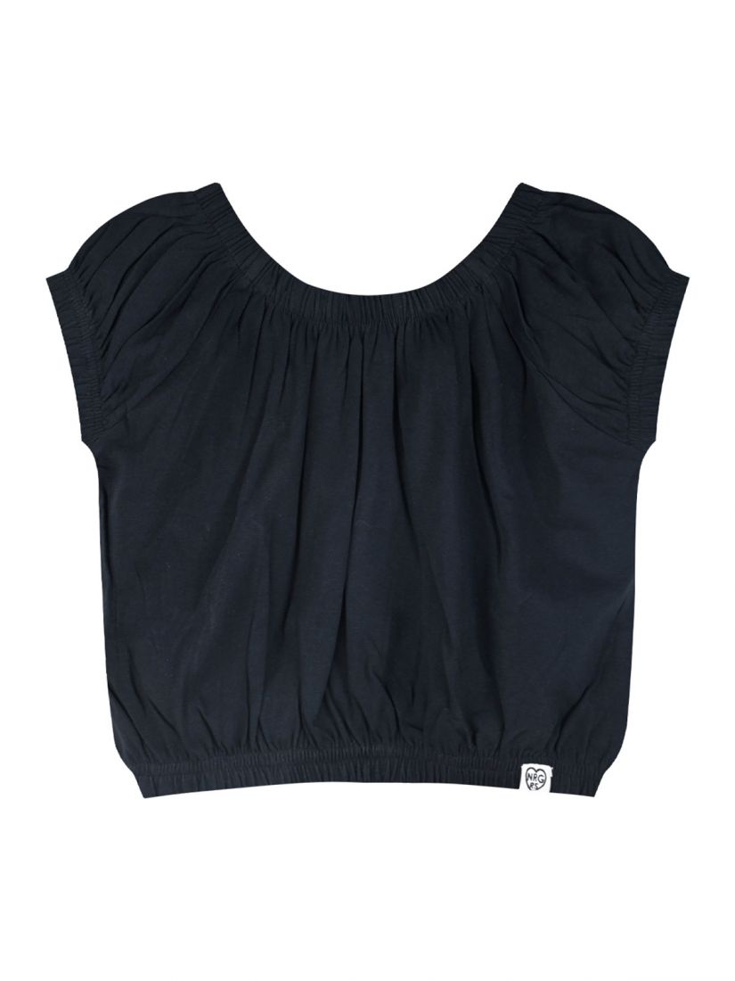 Crop top μονόχρωμο με λάστιχο στο τελείωμα μαύρο