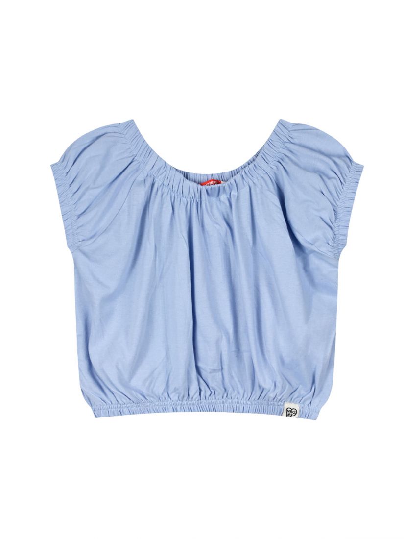 Crop top μονόχρωμο με λάστιχο στο τελείωμα γαλάζιο