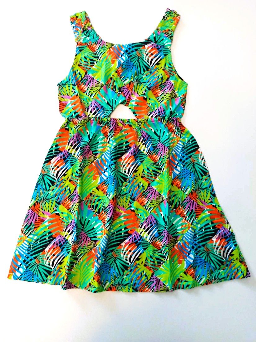 Φόρεμα εξώπλατο με tropical prints μέντα