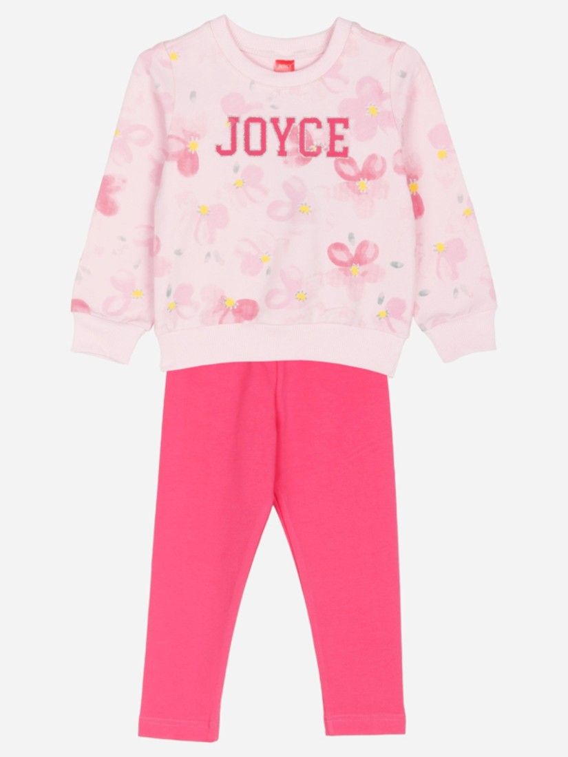 Σετ εποχιακό μπλούζα με φλοράλ print και μονόχρωμο παντελόνι ροζ