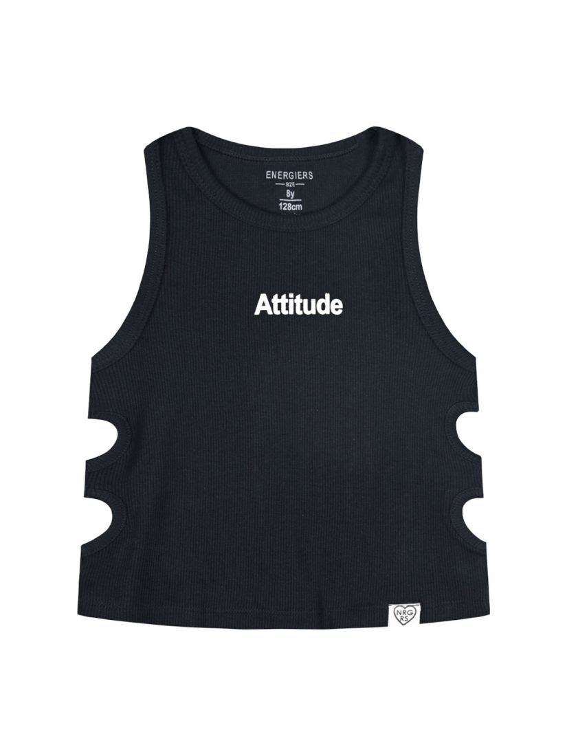 Κροπ τοπ με ανοίγματα στα πλάγια και print attitude μαύρο
