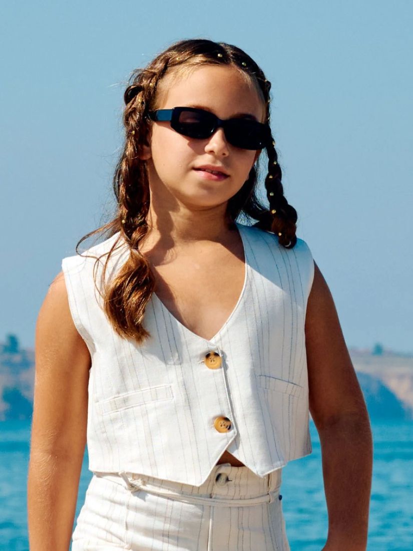 Γιλέκο ριγέ με κουμπιά μπεζ