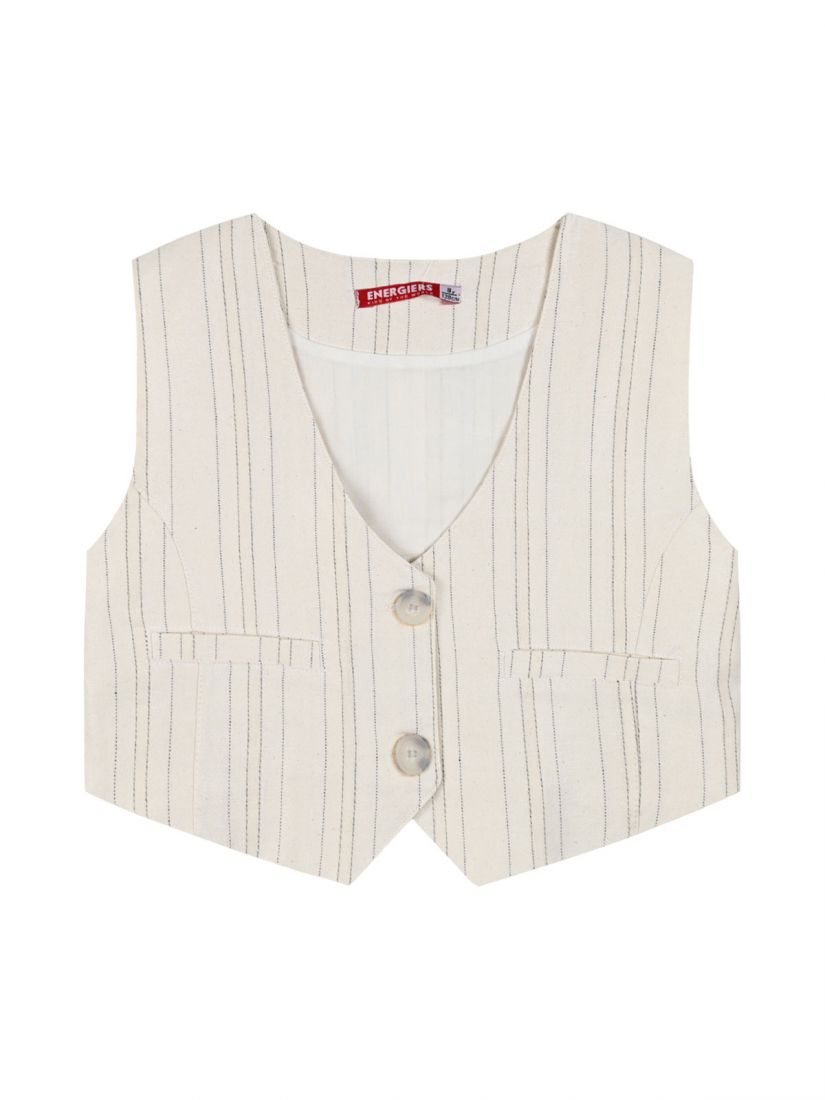 Γιλέκο ριγέ με κουμπιά μπεζ