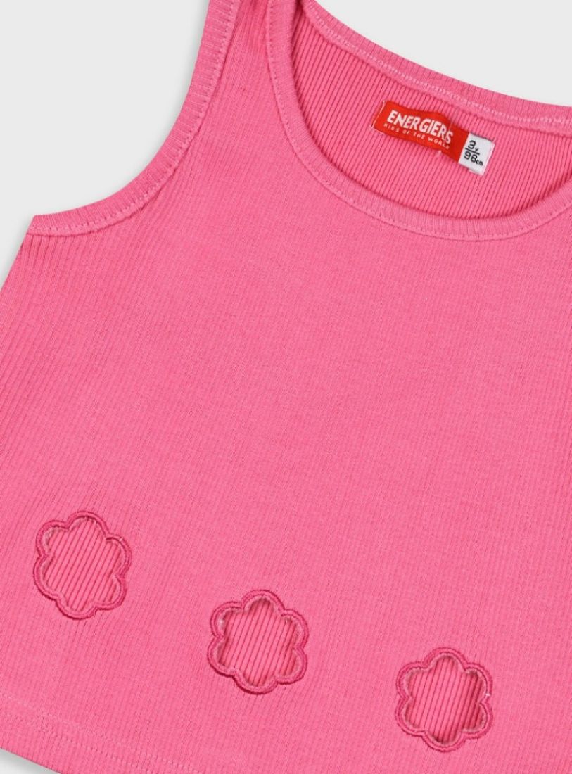 Κροπ τοπ μονόχρωμο με ανοίγματα σε σχήμα λουλουδάκι ροζ