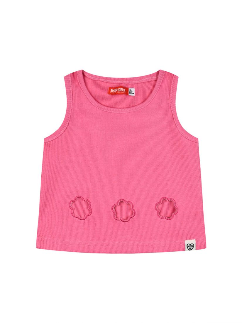 Κροπ τοπ μονόχρωμο με ανοίγματα σε σχήμα λουλουδάκι ροζ