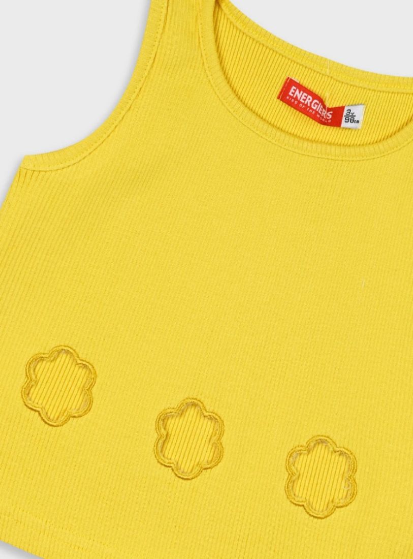 Κροπ τοπ μονόχρωμο με ανοίγματα σε σχήμα λουλουδάκι κίτρινο