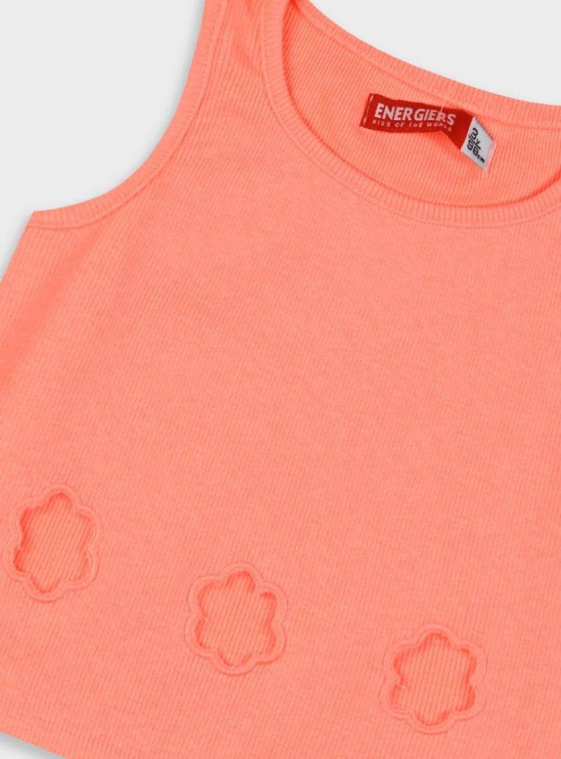 Κροπ τοπ μονόχρωμο με ανοίγματα σε σχήμα λουλουδάκι κοραλί