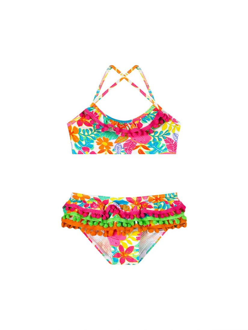 Μαγιό μπικίνι φλοράλ με βολάν φούξια