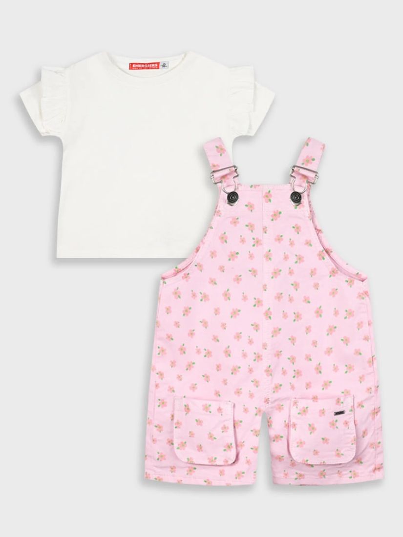 Σετ σαλοπέτα με λουλουδάκια και μπλούζα με βολάν ροζ