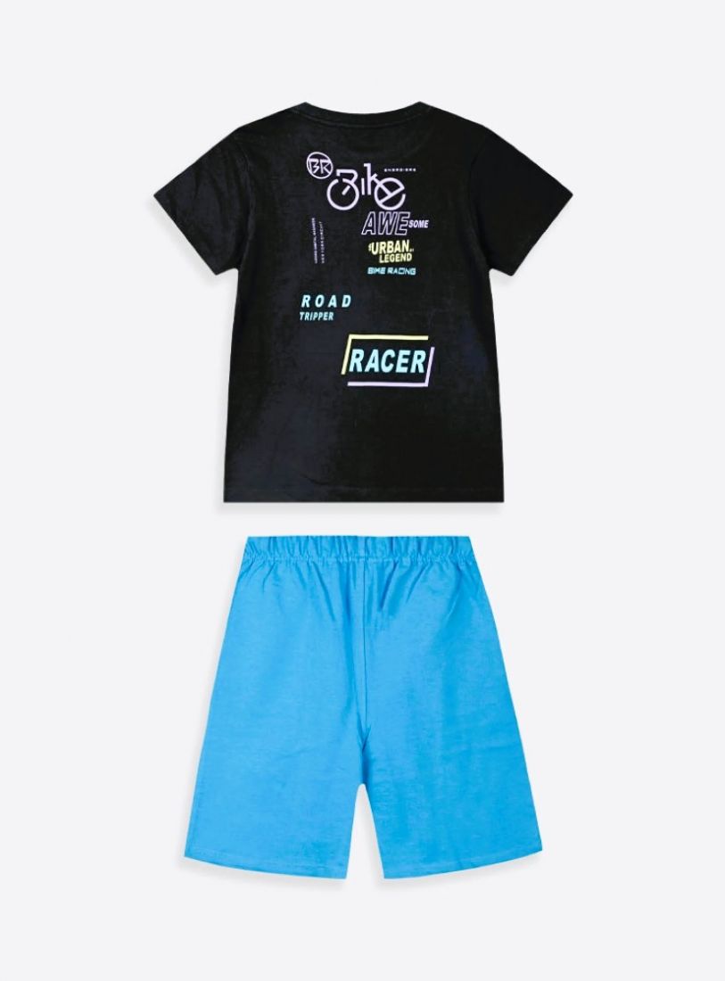 Σετ κοντομάνικη μπλούζα και βερμούδα με print urban racer τυρκουάζ