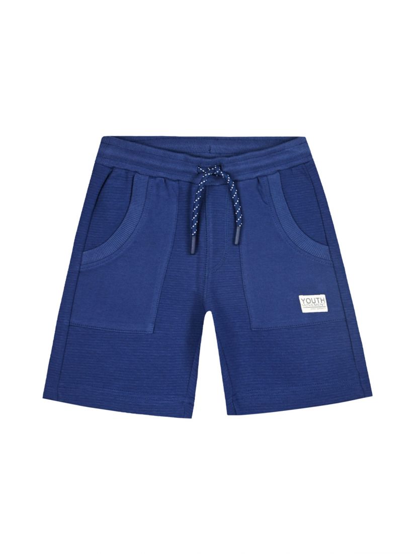 Βερμούδα μονόχρωμη με τσέπες και εφέ ριπ μπλε