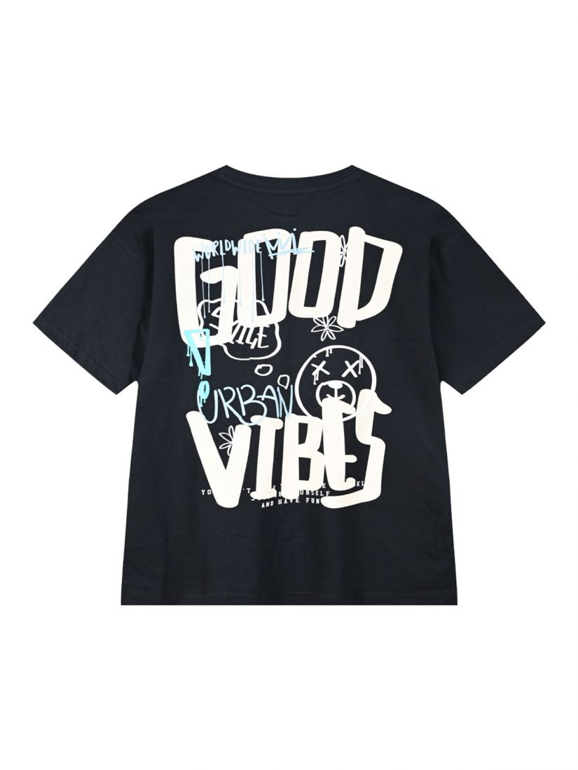 T-shirt φαρδύ με graffiti στην πλάτη μαύρο
