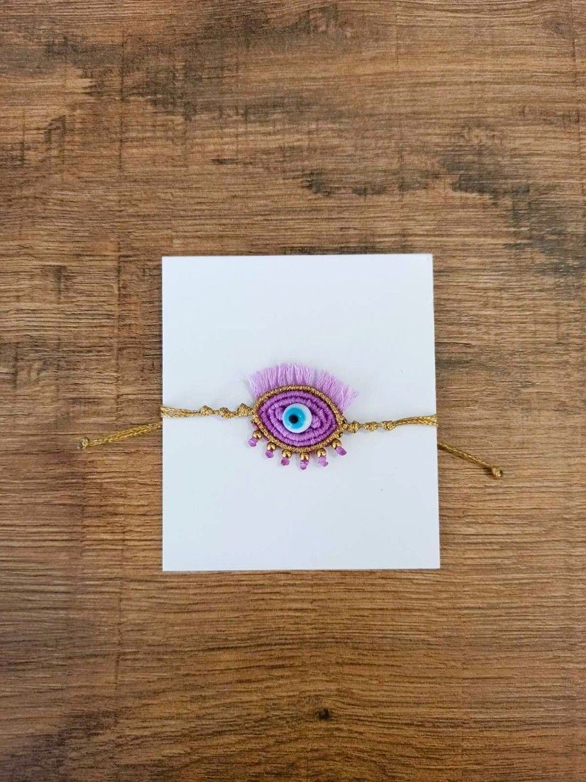 Βραχιόλι χειροποίητο μάτι με χρυσές λεπτομέρειες λιλά