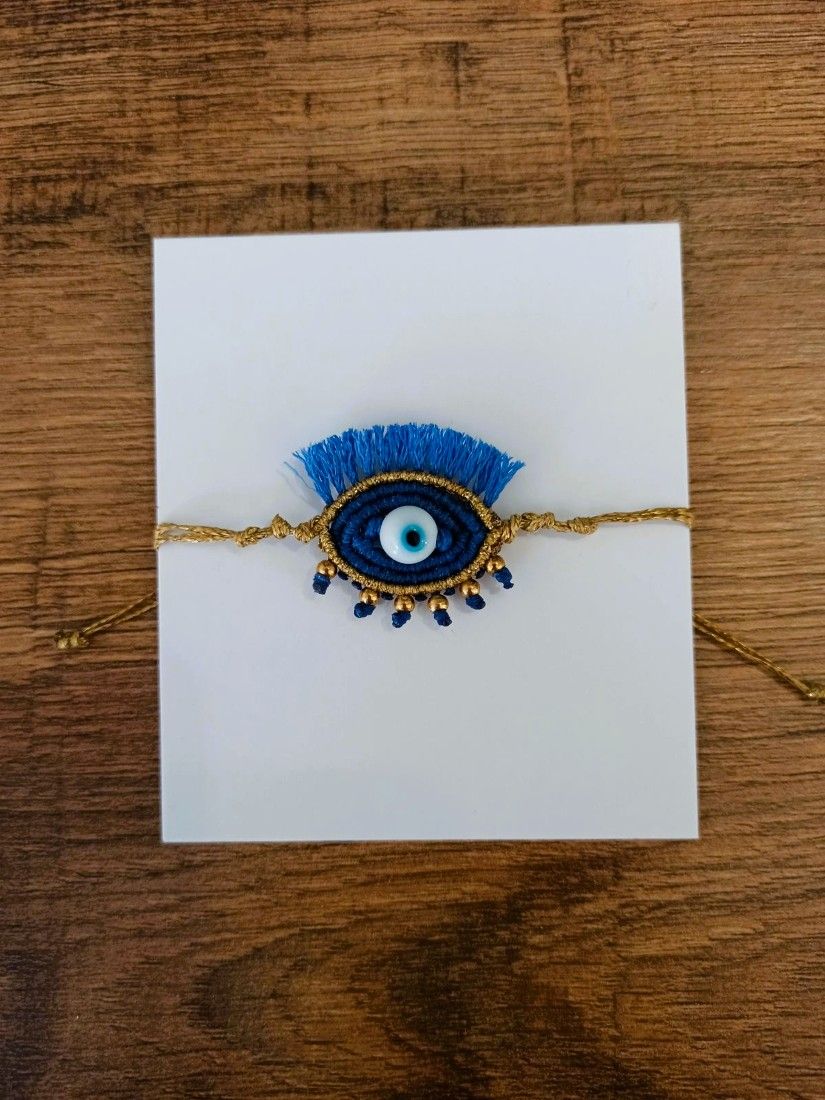 Βραχιόλι χειροποίητο μάτι με χρυσές λεπτομέρειες μπλε