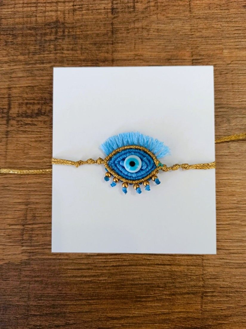 Βραχιόλι χειροποίητο μάτι με χρυσές λεπτομέρειες γαλάζιο