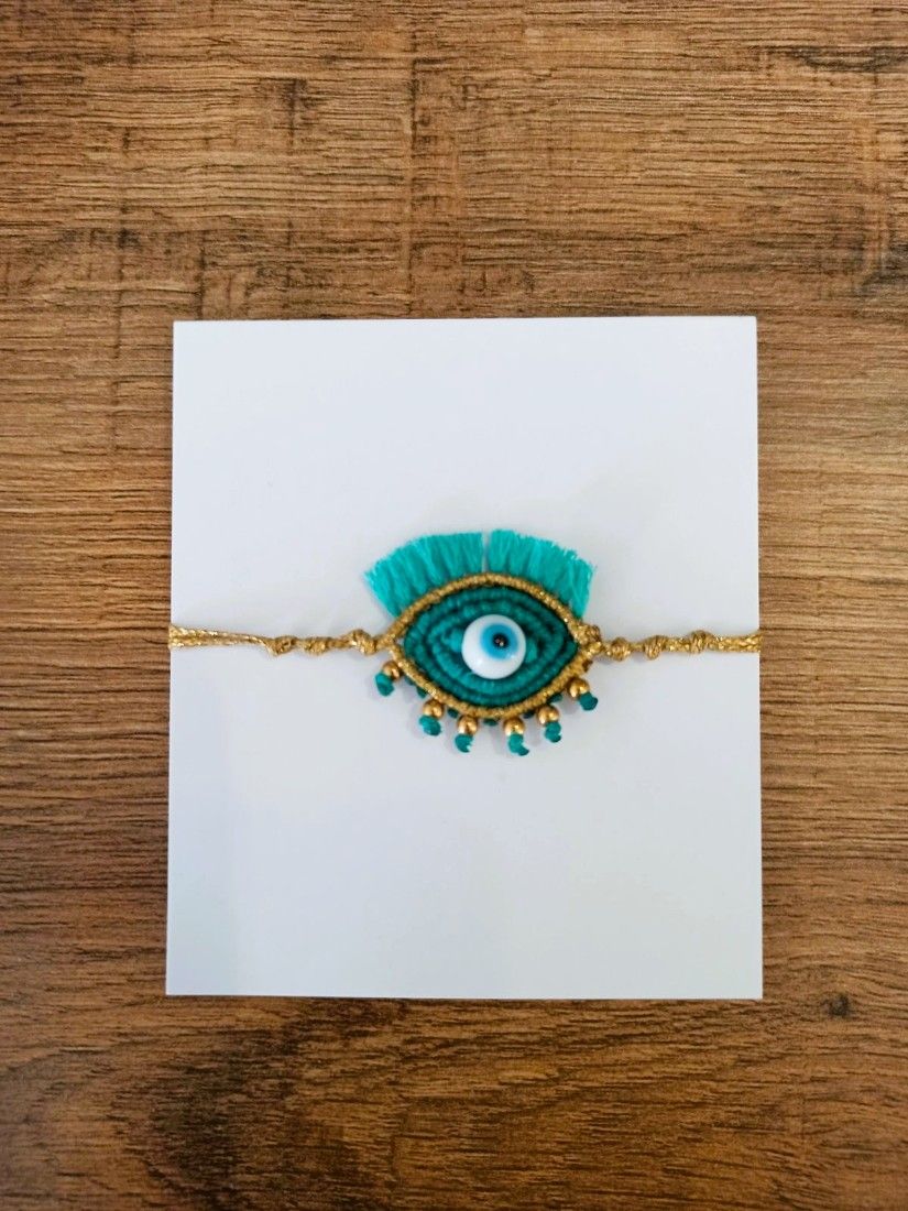 Βραχιόλι χειροποίητο μάτι με χρυσές λεπτομέρειες μέντα