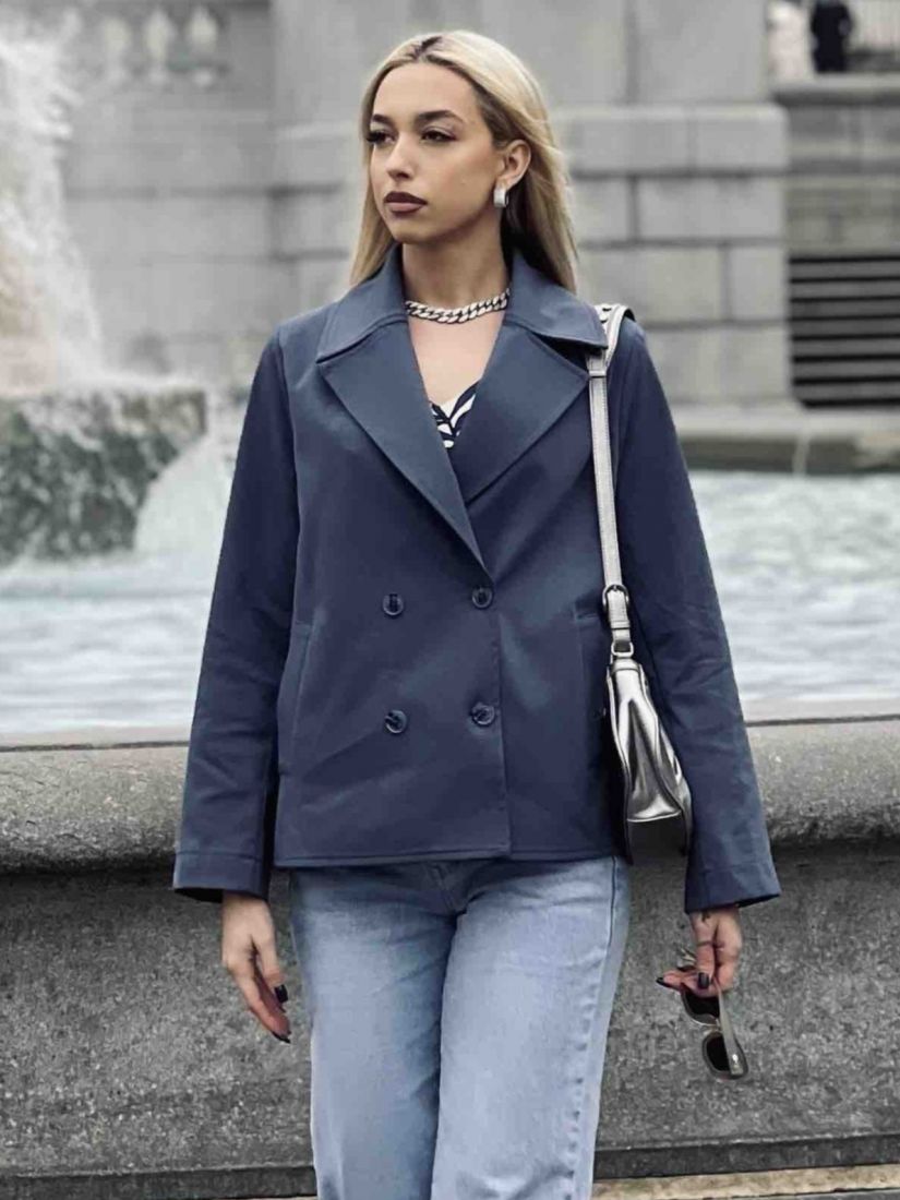 Τζάκετ ποντοστόφα σταυρωτό με τσέπες μπλε