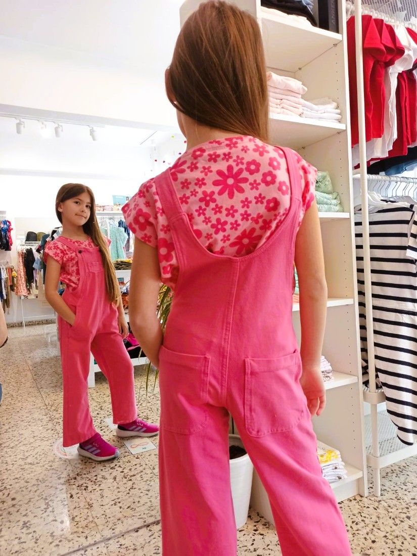 Κροπ τοπ φλοράλ κοντομάνικο  φούξια