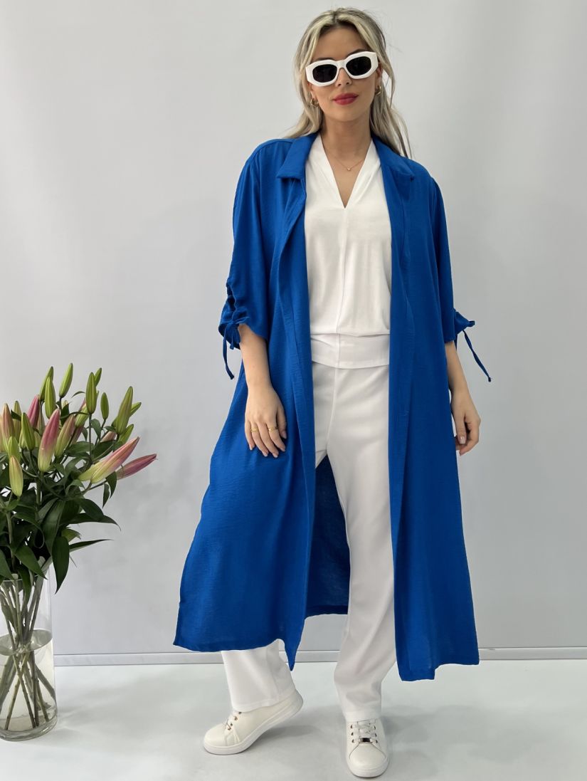 Φόρεμα τουνίκ με δέσιμο στο μανίκι και σκίσιμο μπλε ρουά