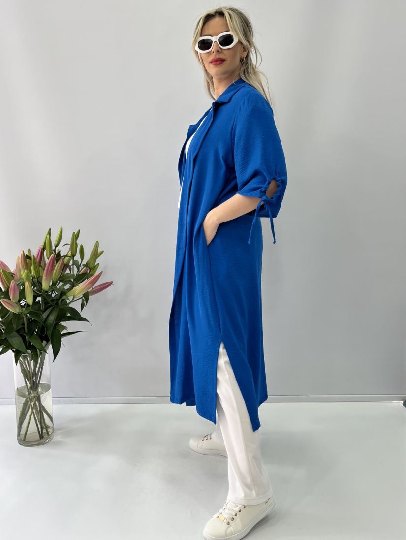 Φόρεμα τουνίκ με δέσιμο στο μανίκι και σκίσιμο μπλε ρουά