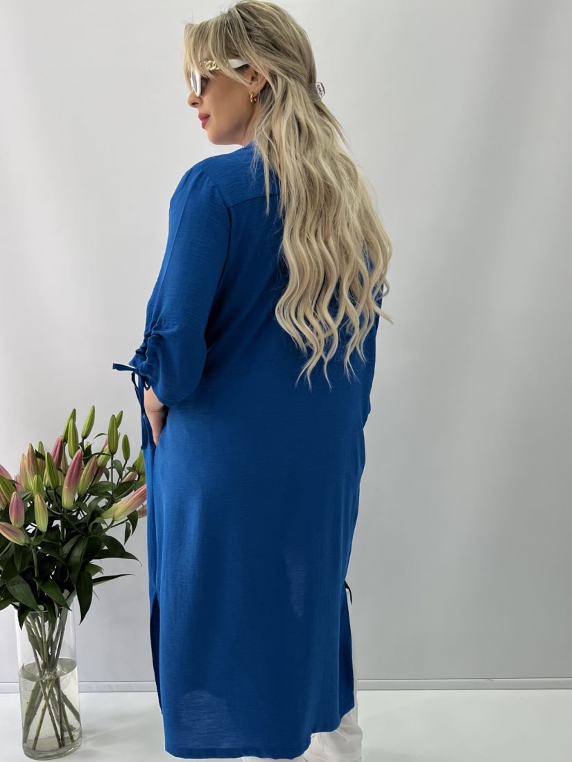 Φόρεμα τουνίκ με δέσιμο στο μανίκι και σκίσιμο μπλε ρουά